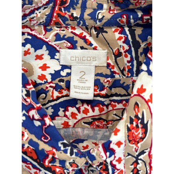 Chicos Dress Tunic Womens 2 Paisley Print Multicolor 3/4 Sleeve Button-Up - Picture 3 of 7